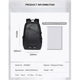 NAVIFORCE B6807 Quality Nylon Waterproof Travel Backpacks Fashion Multifunction Large Capacity and USB - Black, 4 image