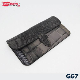 Black Gray Leather Long Wallet For Men, 4 image