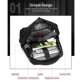 NAVIFORCE B6810 Fashion Casual Men's Backpacks Large Capacity Business Travel USB Charging Bag - Black, 3 image