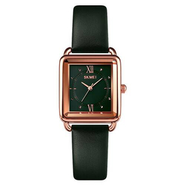 SKMEI 1702 Green PU Leather Analog Luxury Watch For Women - RoseGold & Green