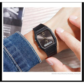 SKMEI 1604 Black PU Dual Time Sport Watch For Unisex - Black, 5 image