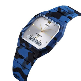 SKMEI 1604 Blue Camouflage PU Dual Time Sport Watch For Unisex - Blue Camouflage, 3 image