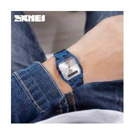 SKMEI 1604 Blue Camouflage PU Dual Time Sport Watch For Unisex - Blue Camouflage, 5 image