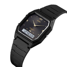 SKMEI 1604 Black PU Dual Time Sport Watch For Unisex - Black, 3 image