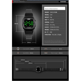 SKMEI 1543 Black Stainless Steel LED Digital Watch For Women - Black, 5 image