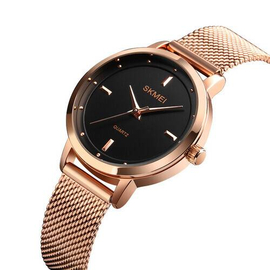 SKMEI 1528 RoseGold Mesh Stainless Steel Analog Watch For Women - Black & RoseGold, 3 image