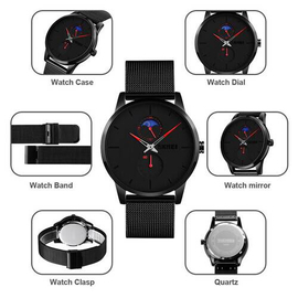 SKMEI 9208 Black Mesh Stainless Steel Analog Watch For Men - Red & Black, 4 image