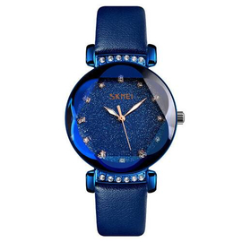 SKMEI 9188 Navy Blue PU Leather Analog Luxury Watch For Women - Royal Blue & Navy Blue