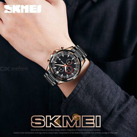 SKMEI 9192 Black Stainless Steel Chronograph Sport Watch For Men - RoseGold & Black, 5 image