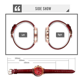 SKMEI 1704 Chocolate PU Leather Analog Luxury Watch For Women - Red & Chocolate, 7 image