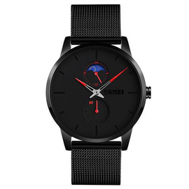 SKMEI 9208 Black Mesh Stainless Steel Analog Watch For Men - Red & Black