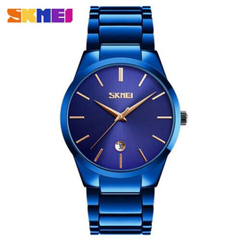 SKMEI 9140 Royal Blue Stainless Steel Analog Luxury Watch For Men - Royal Blue