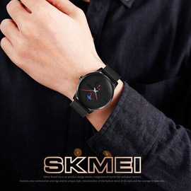 SKMEI 9208 Black Mesh Stainless Steel Analog Watch For Men - Red & Black, 6 image