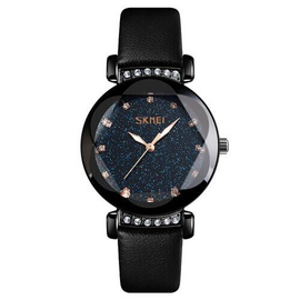 SKMEI 9188 Black PU Leather Analog Luxury Watch For Women - Black