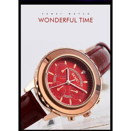 SKMEI 1704 Chocolate PU Leather Analog Luxury Watch For Women - Red & Chocolate, 8 image