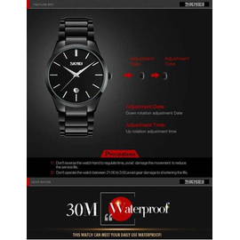 SKMEI 9140 Black Stainless Steel Analog Luxury Watch For Men - Black, 4 image