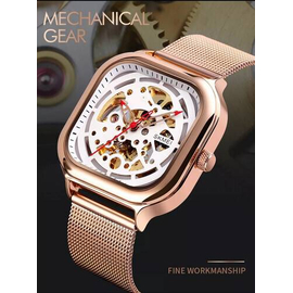 SKMEI 9184 RoseGold Mesh Stainless Steel Automatic Mechanical Luxury Watch For Men - RoseGold, 3 image