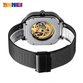 SKMEI 9184 Black Mesh Stainless Steel Automatic Mechanical Luxury Watch For Men - Black, 7 image