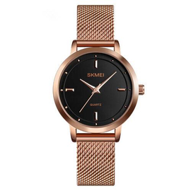 SKMEI 1528 RoseGold Mesh Stainless Steel Analog Watch For Women - Black & RoseGold