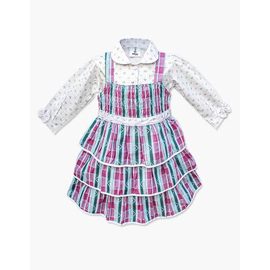White Love Print & Purple Check Tunic Cotton Frock For Girl FL-114A, Baby Dress Size: 9-12 months