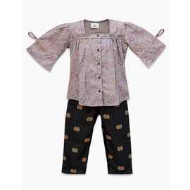 Ash Colour & Black Print Cotton Pant Tops For Girls DPT-022, Baby Dress Size: 9-12 months
