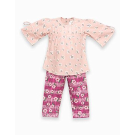 Brown Leaves Print & Magenta Multicolour Cotton Pant Tops For Girls DPT-023, Baby Dress Size: 9-12 months