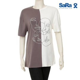 SaRa Ladies T-Shirt (SRK22B-WHITE & GREY)