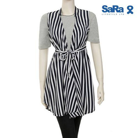 SaRa Ladies Shrug (NWS05B-Navy with white stripe)