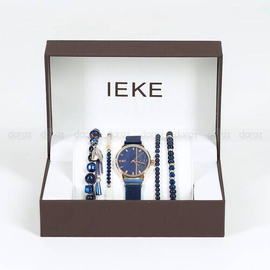 IEKE 88046 Elegant Royal Blue Mesh Stainless Steel Analog Watch For Women - RoseGold & Royal Blue