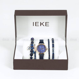IEKE 88055 Standard Royal Blue Mesh Stainless Steel Analog Watch For Women - RoseGold & Royal Blue, 4 image
