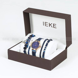 IEKE 88055 Standard Royal Blue Mesh Stainless Steel Analog Watch For Women - RoseGold & Royal Blue, 3 image