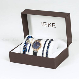 IEKE 88054 Classic Royal Blue Mesh Stainless Steel Analog Watch For Women - RoseGold & Royal Blue, 3 image