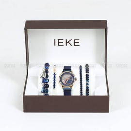 IEKE 88046 Decent Royal Blue Mesh Stainless Steel Analog Watch For Women - RoseGold & Royal Blue