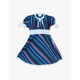 Black Multi Color Stripe Cotton Frock For Girls, Baby Dress Size: 3-4 years