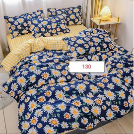 Blue Yellow Dandellions Cotton Bed Cover With Comforter