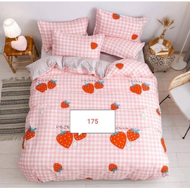 Pink Strawberry Cotton Bed Cover With Comforter