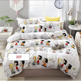 Full White with Cartoons Cotton Bed Cover