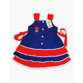 Navy Blue White & Red Dot 100% Fine Cotton Frock For Girls, Baby Dress Size: 3-4 years
