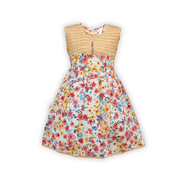 Brown Off White Multicolor Flower Print Cotton Frock For Girls, Baby Dress Size: 9-12 months