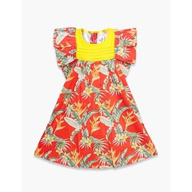 Red Print & Sholid Colur Yellow Cotton Frock For Girls, Baby Dress Size: 9-12 months