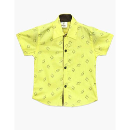 Yellow Snowboarding Print Cotton Shirt For Boys, Baby Dress Size: 9-12 months