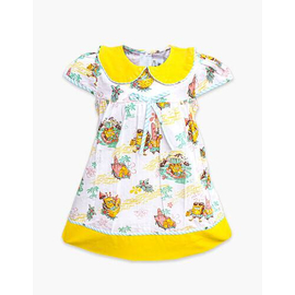 White Yellow Print Cotton Frock Baby Dress For Girls, Baby Dress Size: 9-12 months
