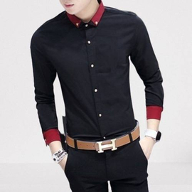 Black Color Golay  Design Casual Long Sleeve Shirt