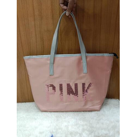 Women Fashion Shoulder Bags Mesh Travel Beach Tote Summer Carrying Pink Bag (Peach)