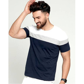 White Ash & Navy Stylish Short Sleave T shirt For men