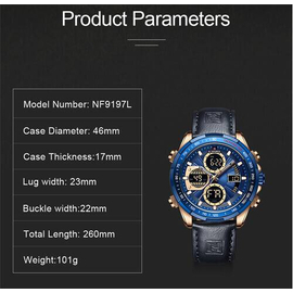 Naviforce NF9197L Navy Blue PU Leather Dual Time Watch For Men - RoseGold & Navy Blue, 4 image