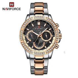 Naviforce NF9196D Silver And RoseGold Two-Tone Stainless Steel Chronograph Watch For Men - Black & RoseGold