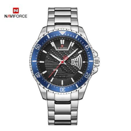 Naviforce NF9191 Silver Stainless Steel Analog Watch For Men - Royal Blue & Silver