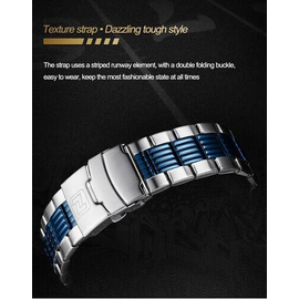 Naviforce NF9195 Silver And Royal Blue Stainless Steel Dual Time Watch For Men - Royal Blue & Silver, 18 image