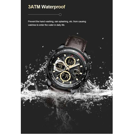 Naviforce NF9197L Chocolate PU Leather Dual Time Watch For Men - Black & Chocolate, 11 image